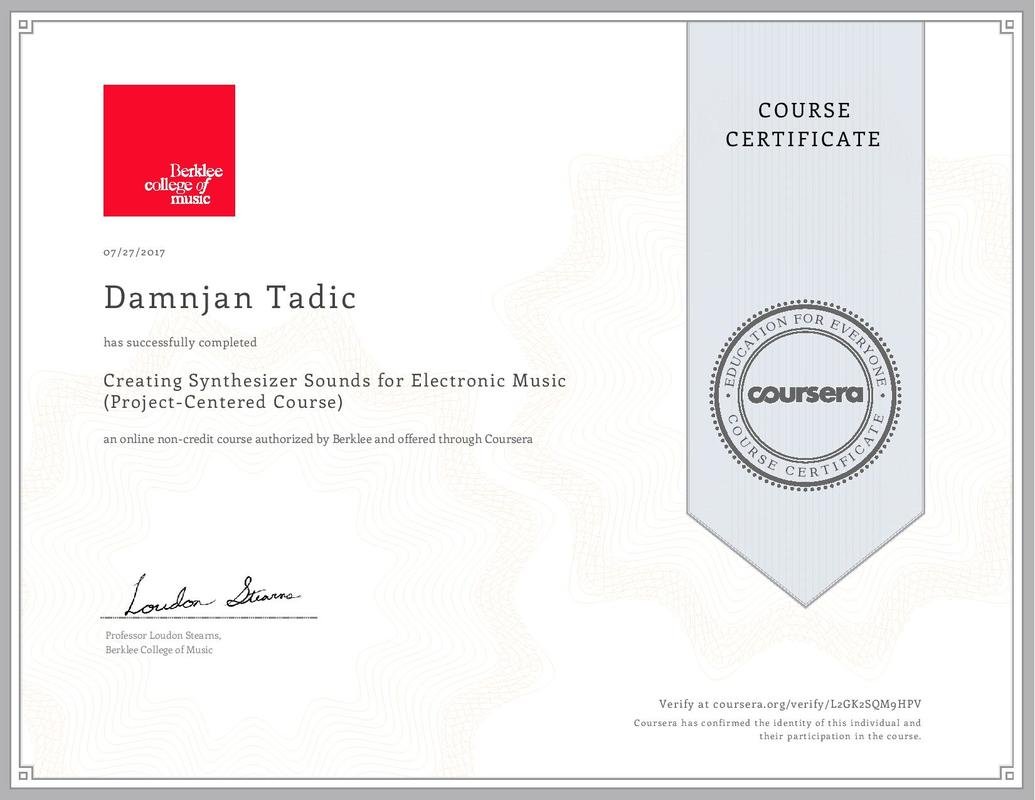 Coursera sertifikat: Berklee Music Production, Damnjan Tadić